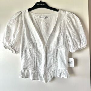 Altar'd State White Lace Puff Sleeve Blouse